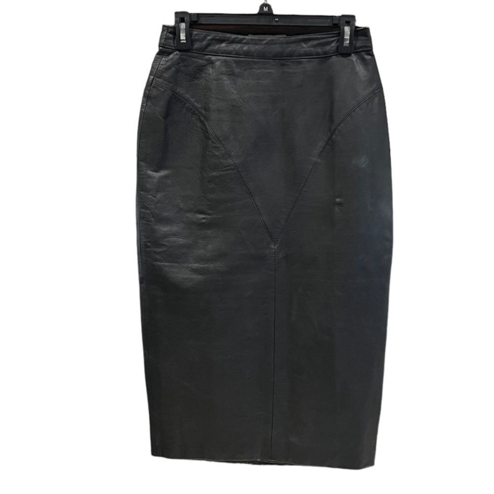 Vintage 90s Y2K Black Leather Skirt Button Detail Size 9
